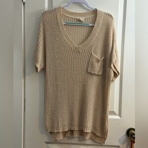 Beige Knit V-Neck Sweater Size L